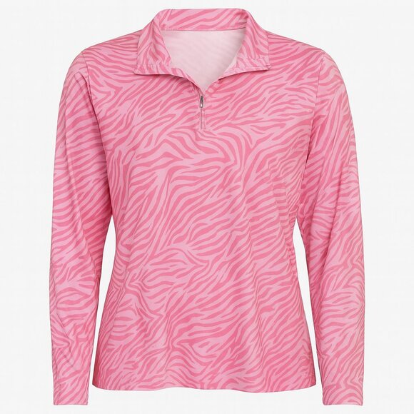 Antigua Pink Long Sleeve Quarter Zip Polo Sweatshirt - Picture 2 of 8